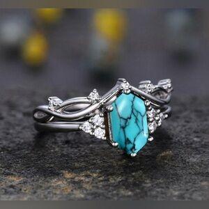 Blue Turquoise engagement or promise ring set • NWOT • Size8